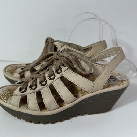 Fly London Yito Leather Lace-Up Wedge Sandals Ivory Women’s Size EU 40 - Picture 6 of 11